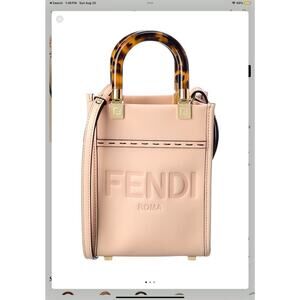 Fendi Sunshine Shopper Women's Beige Leather Mini Tote Handbag w/Crossbody Strap